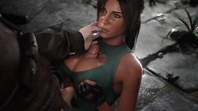 Lara Croft from Tomb Raider gives titsfuck in the cave