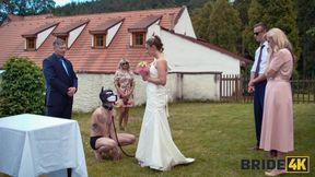 A beautiful couple gets engaged and after that a gorgeous bride gets fucked by a wedding hound