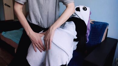 Teen with purple hair gagging on my thick cock