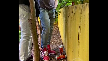 Guy Is Desperate to Pee, Tries to Hold it and to Hide From His Friend, but Wets His Pants