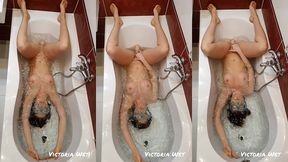 victoria wet - underwater fun in the bathtub with a suction cup dildo