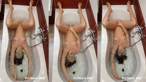 victoria wet - underwater fun in the bathtub with a suction cup dildo