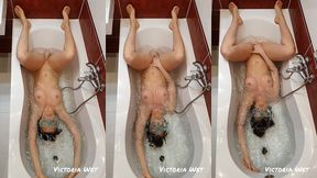 victoria wet - underwater fun in the bathtub with a suction cup dildo
