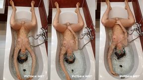 victoria wet - underwater fun in the bathtub with a suction cup dildo