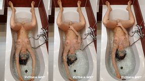 victoria wet - underwater fun in the bathtub with a suction cup dildo