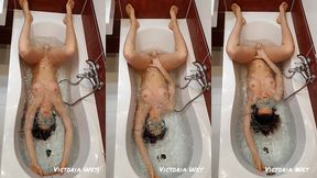 victoria wet - underwater fun in the bathtub with a suction cup dildo