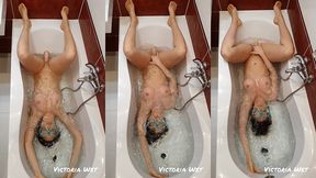 victoria wet - underwater fun in the bathtub with a suction cup dildo