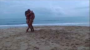 Romantic Dancing Of A Naked Couple On A Public Beach