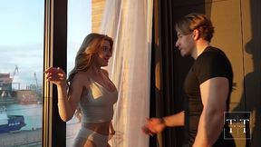 Blonde student gives horny 1 on 1 blowjob to muscular guy