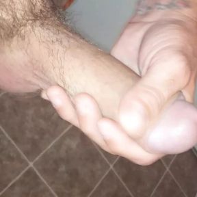 Jerking this thick white cock in the bathroom