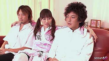 Petite Japanese Step-Sister seduce his classmate to sloppy Blowjob in uncensored JAV Porn
