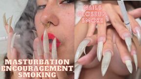 Pure smoke show, mesmerizing with long natural nails, red lips and smoking!