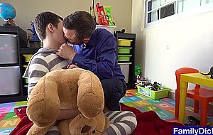 Sweet teen fucks teddys hole and anal fucked by stepdad