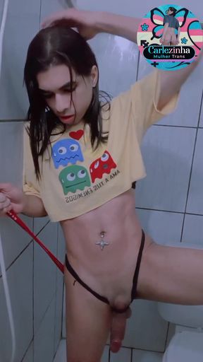 Carlezinha - Naked Dicked Trans Woman in Cropped with a Hot Cock Very Hard Tied Tight