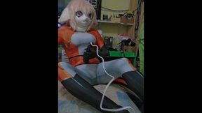 unshaved volpina costume play kigurumi frolicking with a man meat and wand