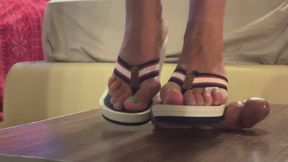 Mistress Monica in her flip-flops wedges