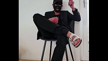 Horny wanking in birkenstock sandals