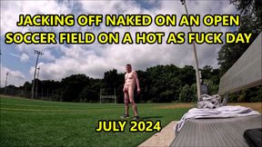Risky Public Jacking Off on Soccer Field on Hot and Humid day