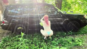 bikini babe washes your car public