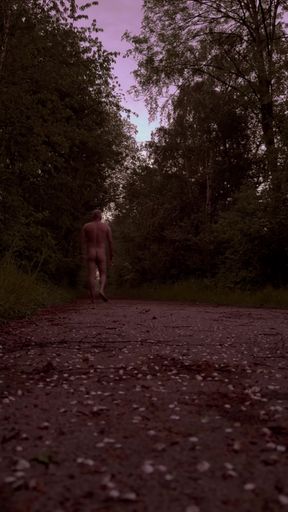 Long naked walk down lanes to river