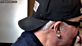 Gloryhole DILF sucks white dick in homemade closeup