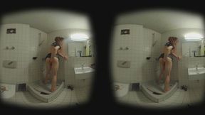 Jasmine_Dlight Playing in the shower - Fingering, Long Dildo, Self fisting, Bottle insertion and cum shot BTS VR180