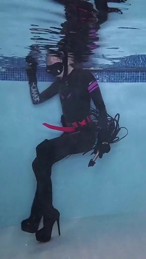 Underwater Wetsuit Dominatrix Tease in Heels