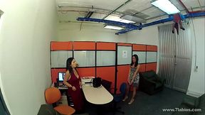 Lesbian boss and employee get caught on security cam during hot lesbian