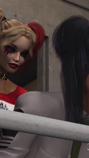 Harley Quinn fucks hard a female prison warden with a strapon