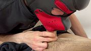 Puppy licks and sniffs feet Top's and sucks his Big Cock