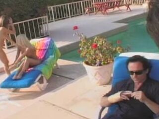 The nice-looking Kayla Quinn and Jana Cova have lesbo sex by the pool