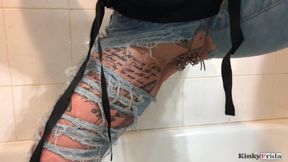 Pissing compilation - pierced and tattooed girl - pissing pants