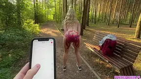 Public Dare - Stepsister Walks Around Naked Outdoors In Park And Plays With Remote Control Vibrator In Her Pussy