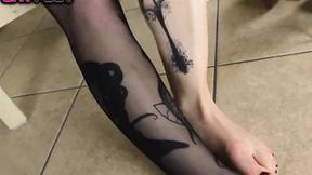 ”Barefoot devil cosplayer takes stockings off & teases you”