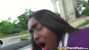 Cash-driven ebony babe Blair Saenz takes big cock and more