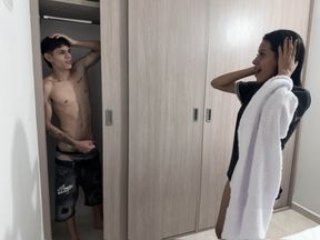 I watch young Latina in the closet after getting out of the shower, we end up having a HARD fuck until I get in her face.