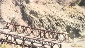 Chair-bound lady dominates submissive males in strip club orgy