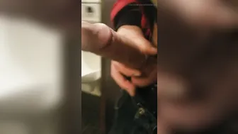 JohnHolmesJunior risky public bathroom solo with big cock and cumshot