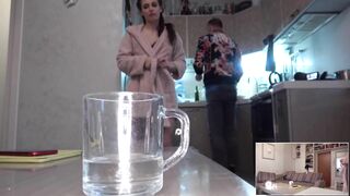 slut wife fucks right in front of her husband and the husband can't say anything and eats soup