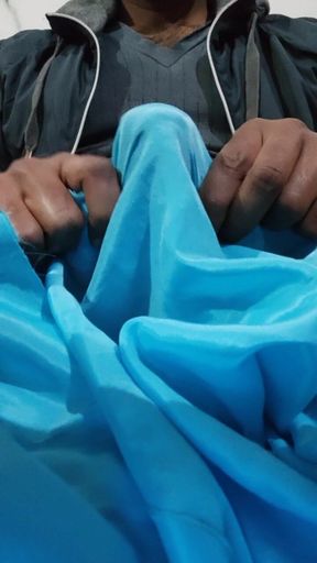 Satin Silk Handjob Porn - Dick Head Rub with Blue Crap Satin Silky Salwar of Chachi (38)