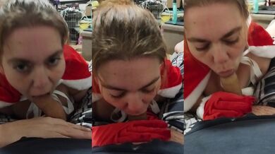 French Milf Santa's big cock stuffed down her throat