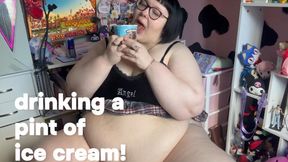 Drinking a pint of melted ice cream!