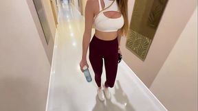 Fucked a slender fitness babe after the gym and splashed her body with my cum