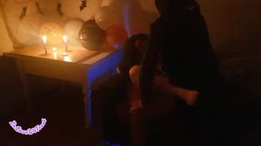 the horrible Halloween night is left with an orgasm between ghosts