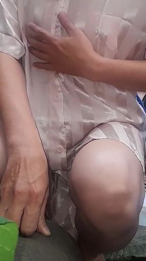 Satin Pajamas Dress Fetish Crossdresser Masturbation Cum Part 2