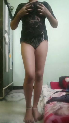 Desi Girl in Black Sheer Top &amp; Panty - Transparent Tease - Curvy Figure - No Face - 4K Ultra HD