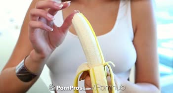 Anastasia Black Teases with Banana and Tempts with a Sizzling Blowjob