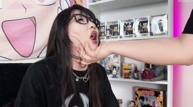Goth teen gets throat fucked rough and rimmed raw