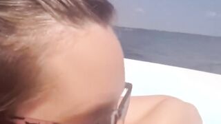 Experienced amateur milf blows a dick to completion on a boat cum inside mouth drink