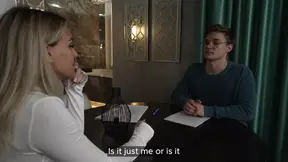 Big-titted blonde seduces muscle agent for hot fuck session